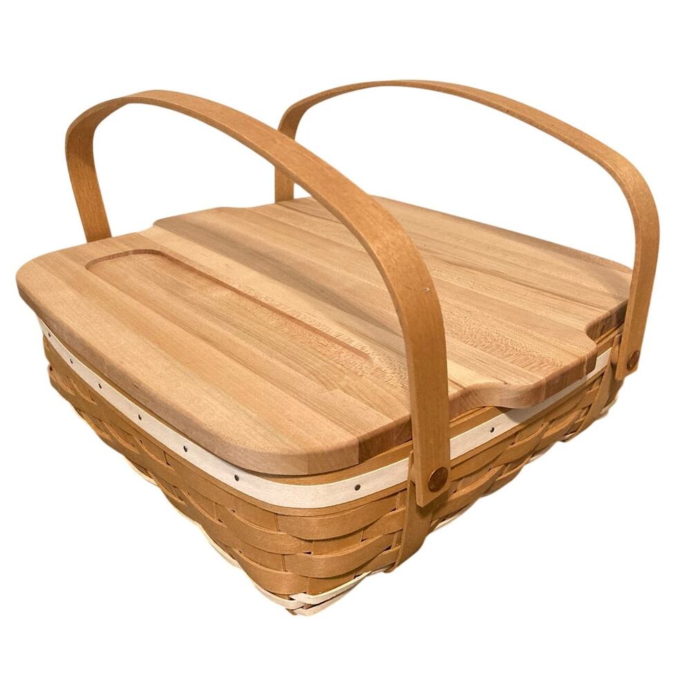 Longaberger 2010 Gourmet Basket with Butcher Block Lid and Protector WoodCrafts